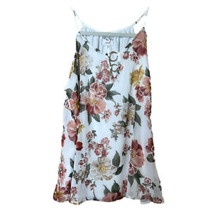 Women's M Medium White Floral Sleeveless Cute Summer Tunic Top